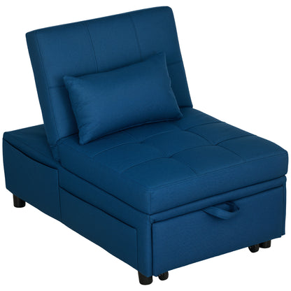 Fauteuil Bedbank – 1-Zitsbank – Slaapfauteuil – Loungezetel – Slaapstoel – Verstelbare Rugleuning – Geïntegreerd Kussen – Blauw