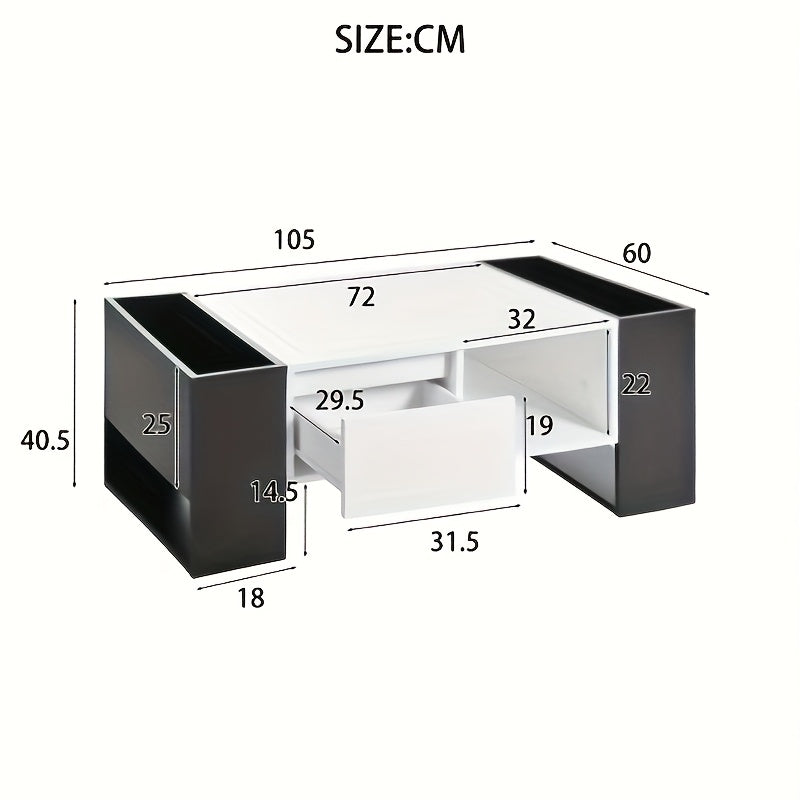 Salontafel – Woonkamertafel – Bijzettafel – Koffietafel – Tafel – Modern Zwart-Wit Design – Met Lade en Open Planken – Compacte Opbergruimte – Eenvoudige Montage