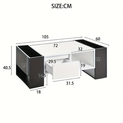 Salontafel – Woonkamertafel – Bijzettafel – Koffietafel – Tafel – Modern Zwart-Wit Design – Met Lade en Open Planken – Compacte Opbergruimte – Eenvoudige Montage