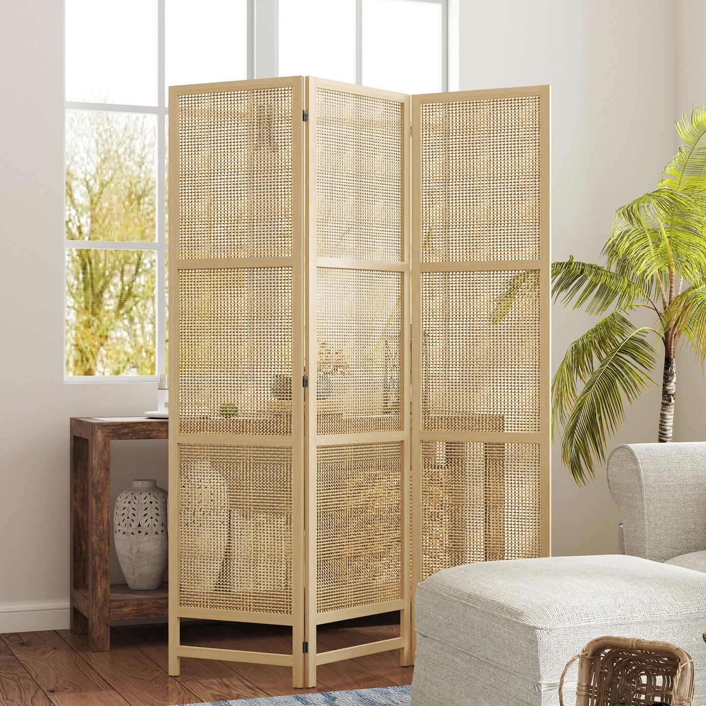 Kamerscherm – Roomdivider – Scheidingswand – Ruimteverdeler – Room Screen – Natuurlijke 3-Delige Kamerscherm – 180 cm Breed – Handgeweven Design – Inklapbaar & Vrijstaand