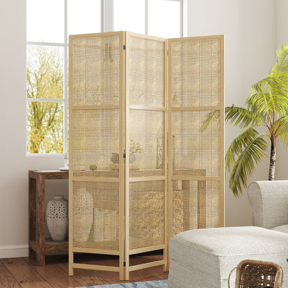 Kamerscherm – Roomdivider – Scheidingswand – Ruimteverdeler – Room Screen – Natuurlijke 3-Delige Kamerscherm – 180 cm Breed – Handgeweven Design – Inklapbaar & Vrijstaand