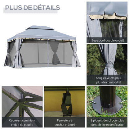 Tuinpaviljoen – Tuinhuis – Prieel – Pergola – Overkapping – Lichtgewicht Aluminium Frame – 4x3 Meter Met Muskietennetten