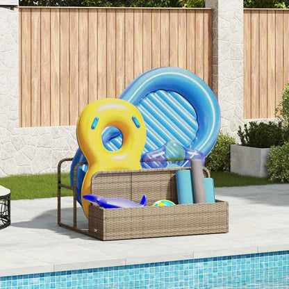 Beige Poly Rattan Pool Storage Container, 110x100x57cm, Patio Organizer, Garden Container, Woven Texture, Stylish Container, Lightweight Storage, Durable Rattan, Decorative Organizer, Wicker Bin, Pool Owners, Patio Lovers, Bo