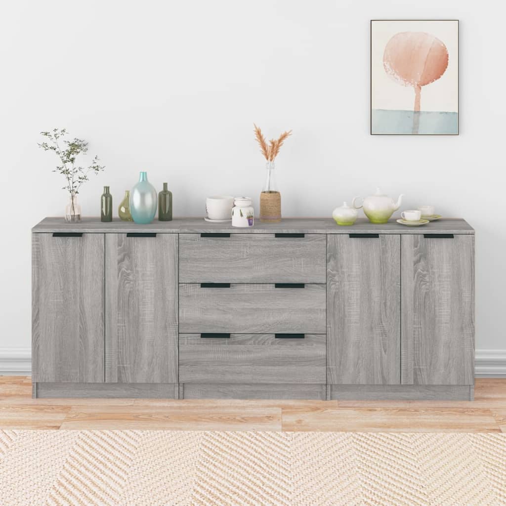 Opbergkast – Wandkast – Dressoir – Kast – Bijzetkast – Grijs Sonoma – 3 Niveaus – Duurzaam Hout & Spaanplaat