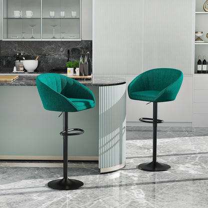 Bar Krukken Set – Barkrukken – Barstoelen – Keukenstoelen – Hoge Stoelen – Verstelbare Hoogte – Stoffen Zitting – Groen – Met Draaifunctie – Met Metalen Frame