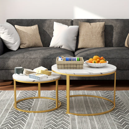 Ronde Salontafel – Bijzettafel – Sofa Tafel – Decoratieve Tafel – Kleine Tafel – 2-in-1 Set – Hoogglans Wit – Stijlvol Industrieel Design