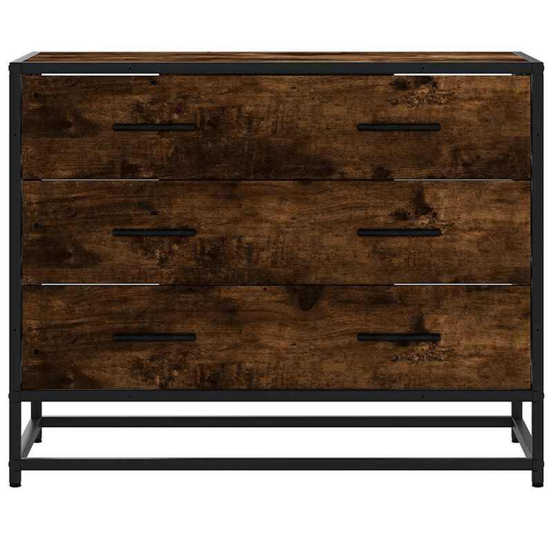 Easy Assembly Modern Dresser - Smoked Oak Finish, Sturdy Construction with Three Drawers, Compact Storage Cabinet for Living Room, Bedroom, Home Office - Engineered Wood Furniture (70x41x56cm), Wood Dresser for Bedroom, Minim