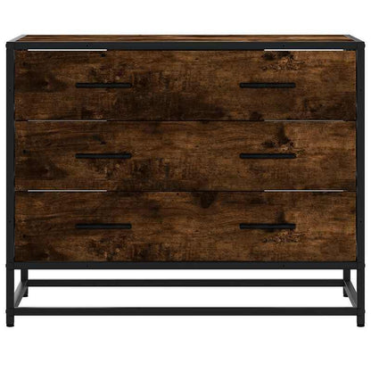Easy Assembly Modern Dresser - Smoked Oak Finish, Sturdy Construction with Three Drawers, Compact Storage Cabinet for Living Room, Bedroom, Home Office - Engineered Wood Furniture (70x41x56cm), Wood Dresser for Bedroom, Minim