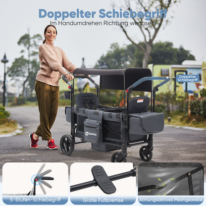 Sekey Handcart, Foldable Handcart with Roof, Handcart with XXL PU Wheels, Suspension & Ball Bearings, Padded & Comfortable, Push And Pull Handle