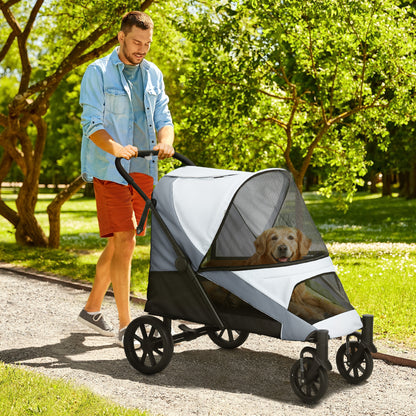 Hondenwagen – Hondenbuggy – Hondenkar – Huisdierwagen – Hondenbuggy Voor Grote Honden – Inklapbaar – Vier Wielen Met Remmen – Veiligheidslijn – Grijs