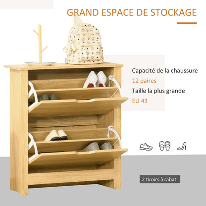 HOMCOM Shoe Cabinet with 2 Folding Doors and 2 Compartments, Natural Wood Particle Panels