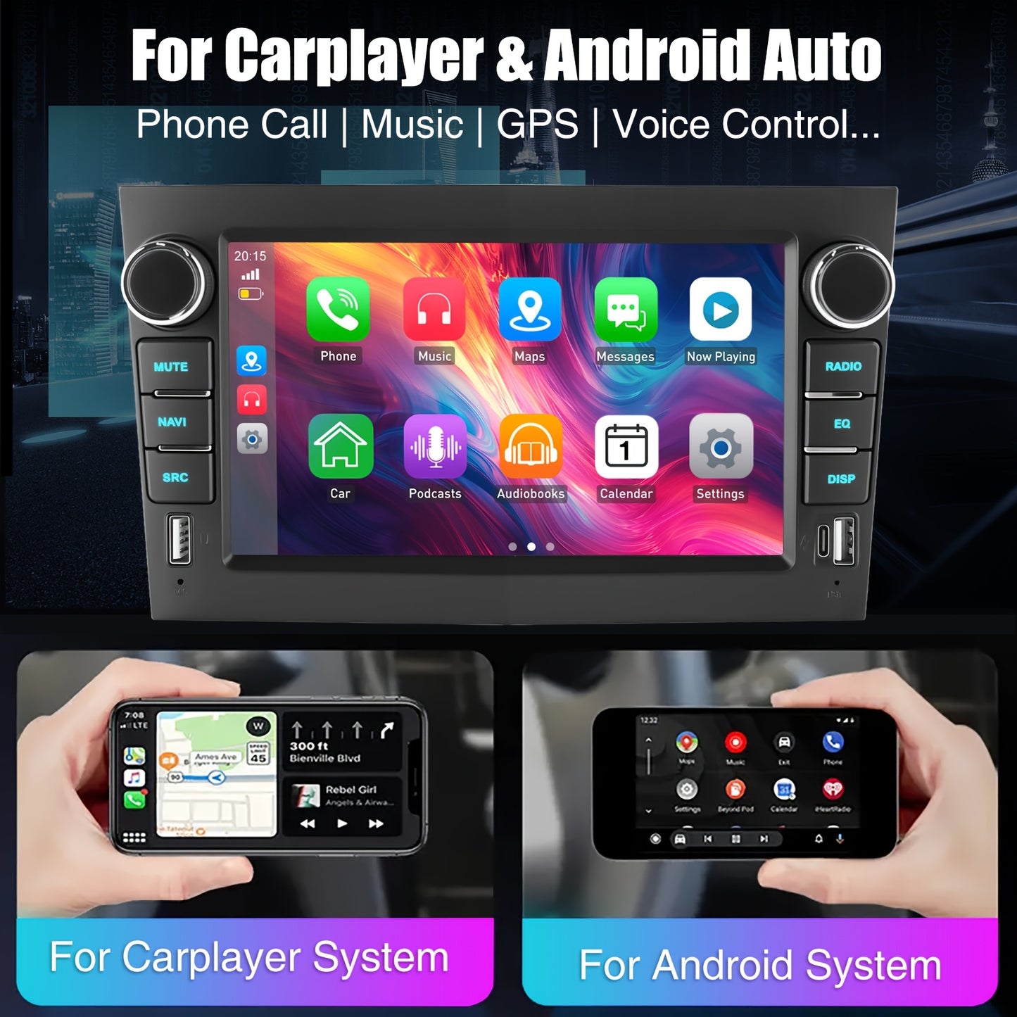 Android 15 Autoradio – 2 DIN Radio – Multimedia Speler – Car Stereo – Navigatiesysteem – 7 Inch HD Touchscreen – 4GB RAM + 64GB Opslag – Apple CarPlay & Android Auto – Draadloze Connectiviteit