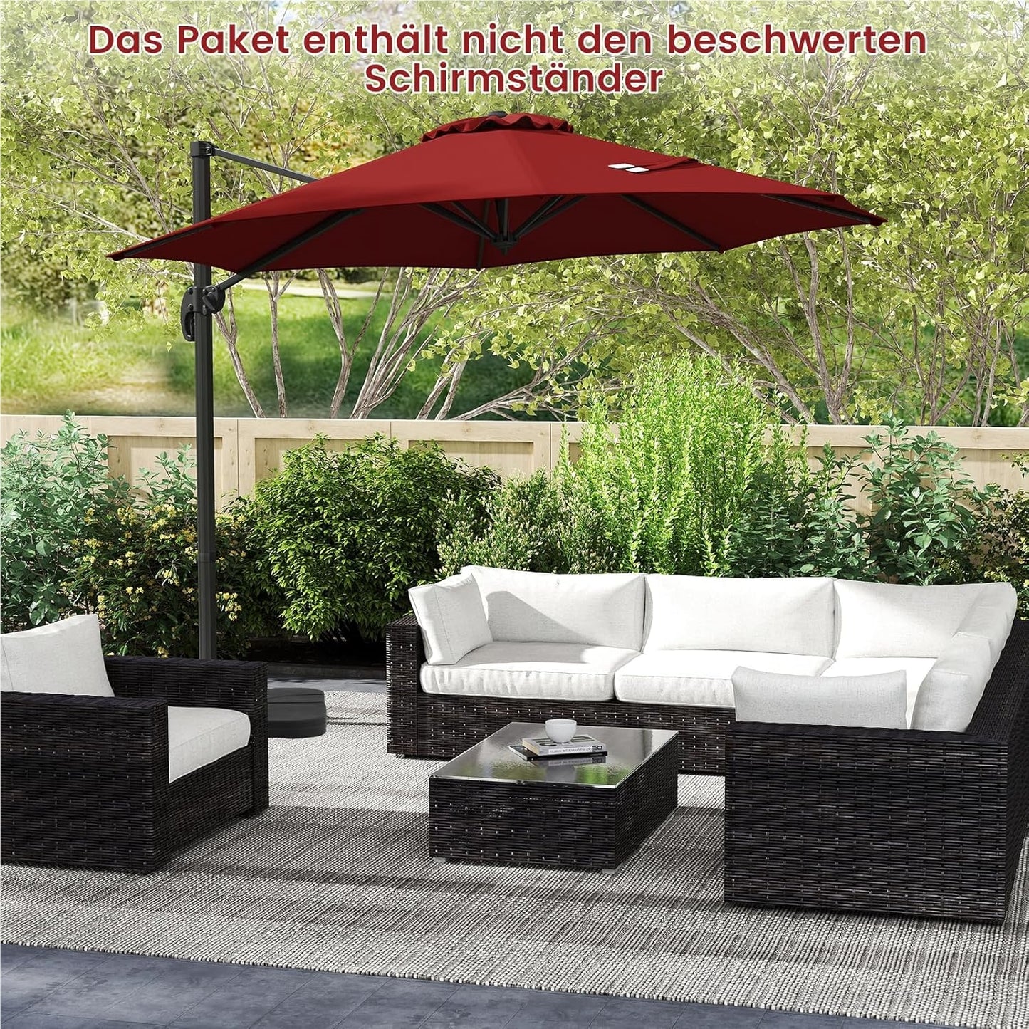 Parasol – Zweefparasol – Stokparasol – Tuinparasol – Marktparasol – Ø 300 cm – Kantelbaar en 360° Draaibaar – Rood Polyester