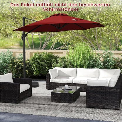 Parasol – Zweefparasol – Stokparasol – Tuinparasol – Marktparasol – Ø 300 cm – Kantelbaar en 360° Draaibaar – Rood Polyester
