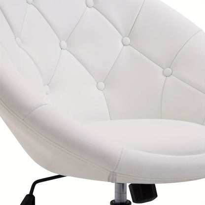 Bureaustoel – Werkstoel – Draaistoel – Bureaustoel Met Wielen – Bureaustoel Verstelbaar – 360 Graden Draaibaar – Metalen Frame – Comfortabele Katoenen Zitting – Wit