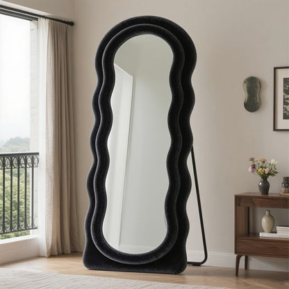Vloerspiegel – Staande Spiegel – Passpiegel – Wandspiegel – Full Body Spiegel – Zwart Fluwelen Frame – Extra Groot Formaat – Organisch Irregular Design