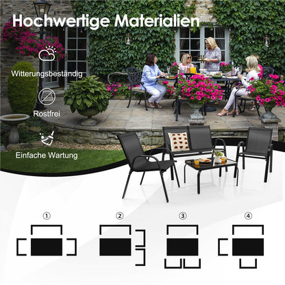 4-Persoons Tuinset – Balkonmeubilair – Patio Set – Zithoek Voor Buiten – Tuinmeubelset – Inklapbaar En Weerbestendig – Lichtgewicht Met Metaal Frame