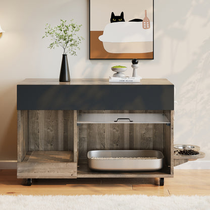 Dressoir Voor Katten – Opbergmeubel – Kast – Kattenvoerhouder – Kattenbakmeubel – Natuurlijk Kleur – Ruimtebesparend – Geperforeerde Zijpanelen