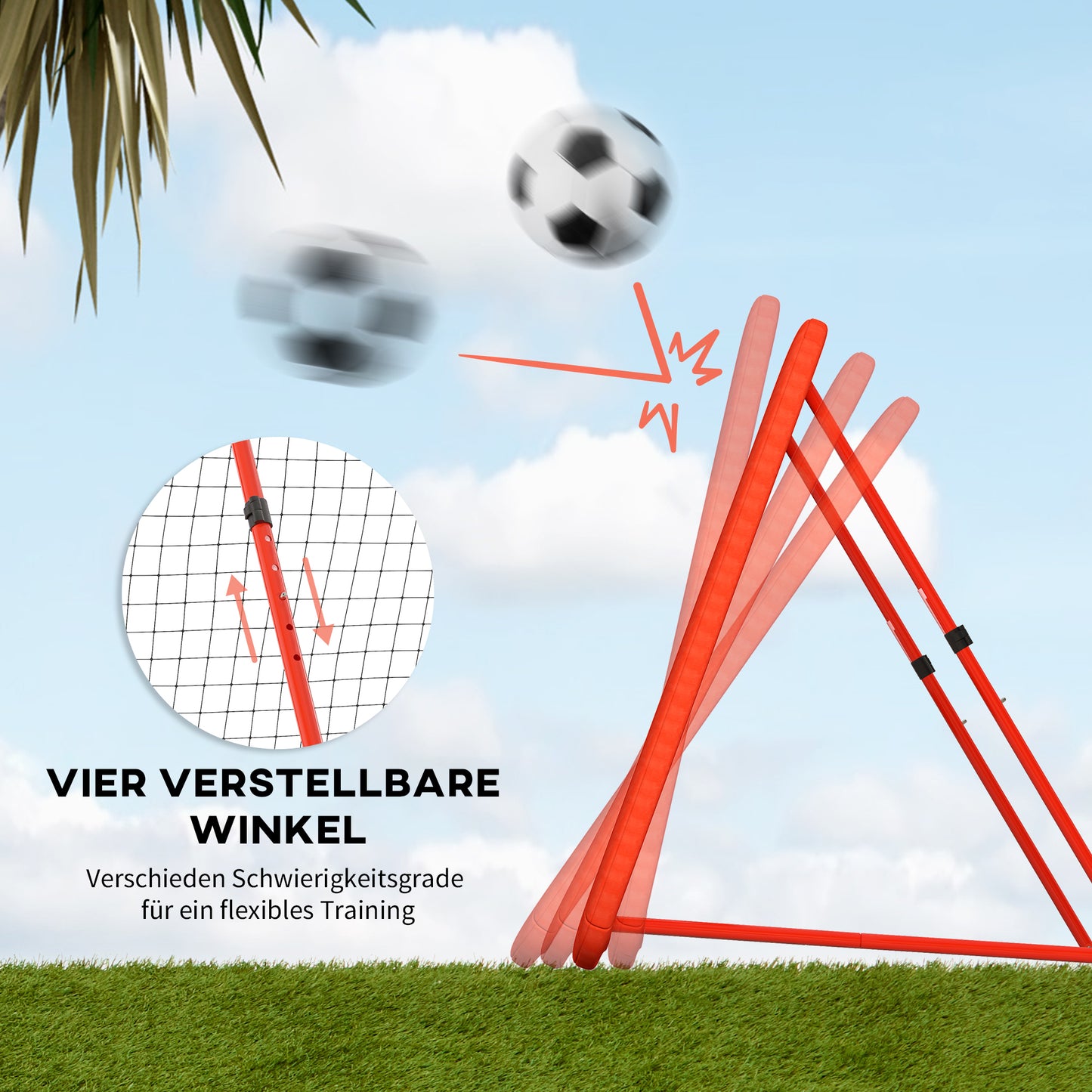 Voetbal Rebound Net – Oefennet – Terugkaatssysteem – Trainingsnet – Bal Terugkaatsnet – Verstelbaar – Opvouwbaar – Metaal Frame – Weerbestendig PE Net – Inclusief Ophanghaken – Rood