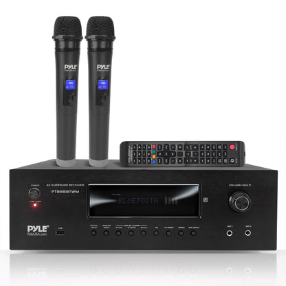 Karaoke Versterker – Audio Versterker – Bluetooth Receiver – Home Theater Versterker – 5.2 Channel Stereo – 1000 Watt Vermogen – 2 Draadloze UHF Microfoons