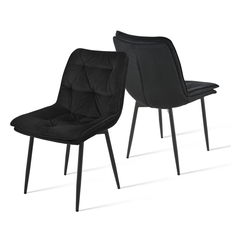 Eetkamerstoel – Stoel Zonder Armleuning – Dining Chair – Zetel – Velvet Stoel – Ergonomische Rugleuning – Dubbele Laag Zitkussen – Zwart