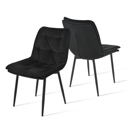 Eetkamerstoel – Stoel Zonder Armleuning – Dining Chair – Zetel – Velvet Stoel – Ergonomische Rugleuning – Dubbele Laag Zitkussen – Zwart