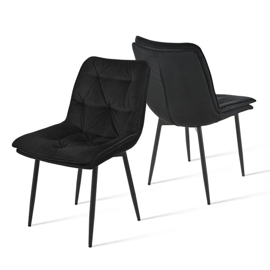 Eetkamerstoel – Stoel Zonder Armleuning – Dining Chair – Zetel – Velvet Stoel – Ergonomische Rugleuning – Dubbele Laag Zitkussen – Zwart