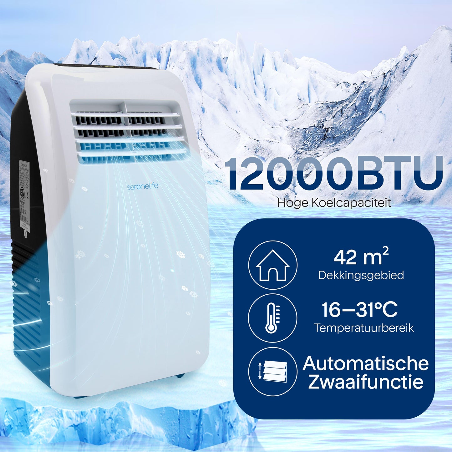 Mobiele airco – Draagbare airconditioner – Verkoeler – Ontvochtiger – Ventilator – 12.000 BTU – Stil en Compact ontwerp
