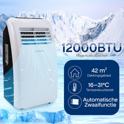 Mobiele airco – Draagbare airconditioner – Verkoeler – Ontvochtiger – Ventilator – 12.000 BTU – Stil en Compact ontwerp