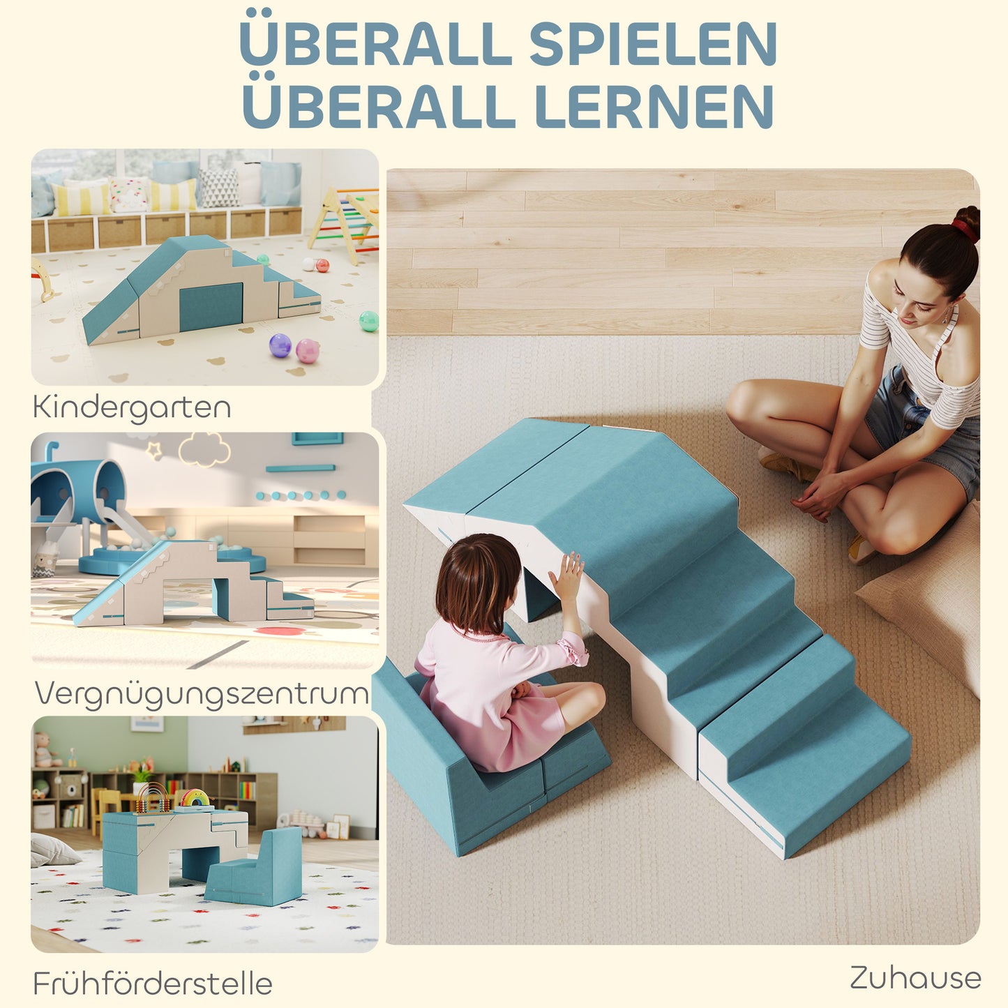 Zachte Bouwblokken – Speelblokken – Klimblokken – Stapelblokken – Speelset – Voor Kleuters Blauw – Veilig Kunstleer & Schuim – Licht & Opvouwbaar