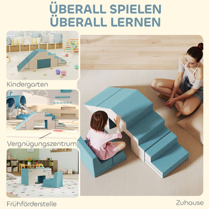 Zachte Bouwblokken – Speelblokken – Klimblokken – Stapelblokken – Speelset – Voor Kleuters Blauw – Veilig Kunstleer & Schuim – Licht & Opvouwbaar