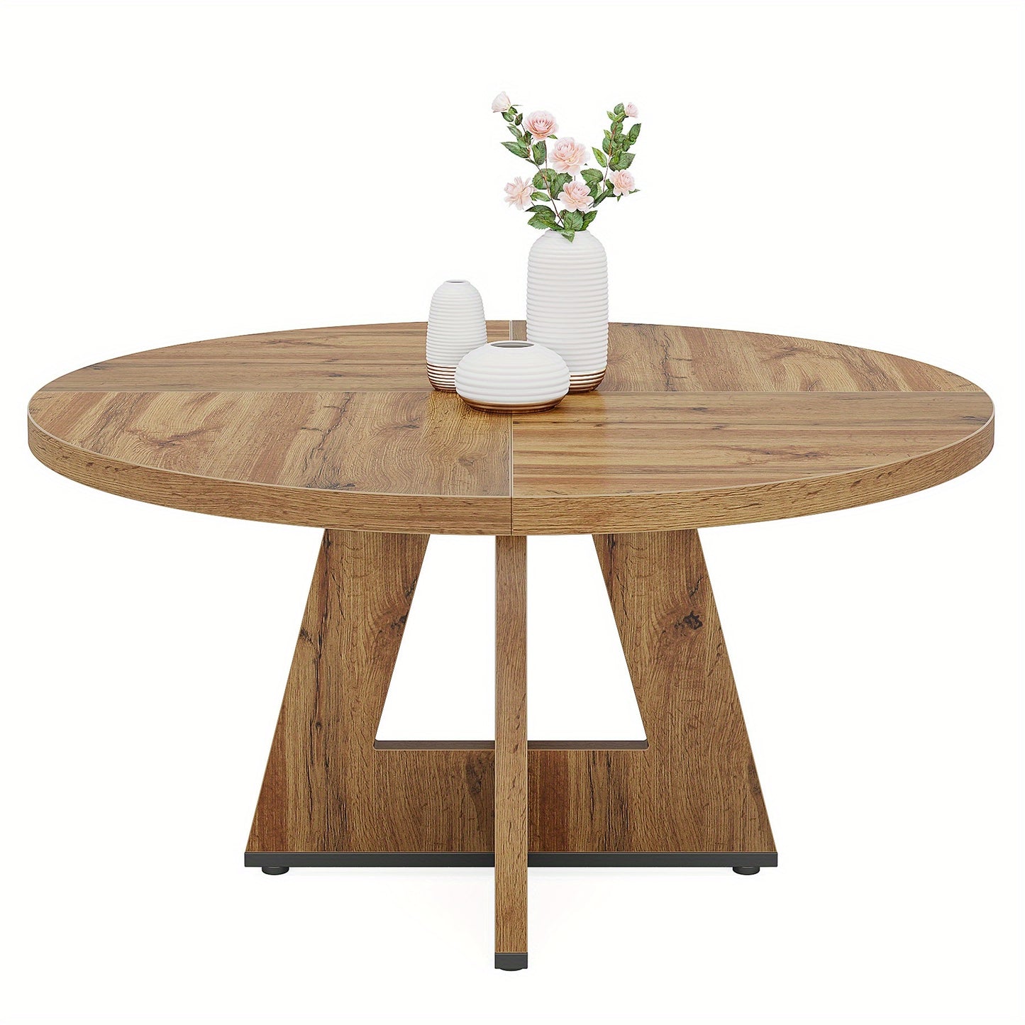 Ronde Eettafel – Houten Tafel – Keukentafel – Draaibare Tafel – Landelijke Tafel – Ruimtebesparend Design – Stevig Kruisvormig Onderstel – Diameter 120 cm – Burlywood Hout
