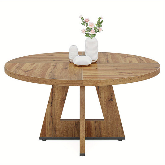 Ronde Eettafel – Houten Tafel – Keukentafel – Draaibare Tafel – Landelijke Tafel – Ruimtebesparend Design – Stevig Kruisvormig Onderstel – Diameter 120 cm – Burlywood Hout