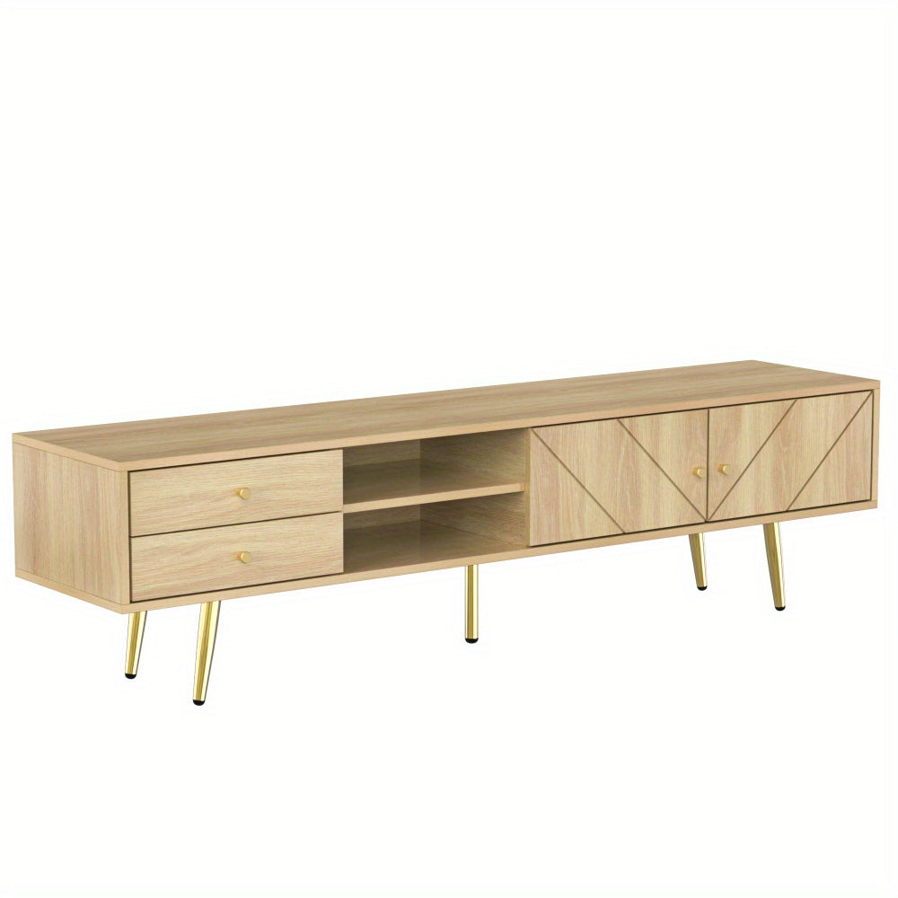 Tv Meubel – TV Kast – TV Stand – Tv Dressoir – Houten Tv-meubel – Modern Design – Gouden Accenten – 160 cm Breed – Met Laden en Schuifdeuren