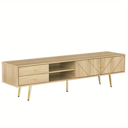 Tv Meubel – TV Kast – TV Stand – Tv Dressoir – Houten Tv-meubel – Modern Design – Gouden Accenten – 160 cm Breed – Met Laden en Schuifdeuren