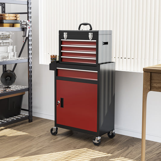 Gereedschapswagen – Werkplaatswagen – Gereedschapstrolley – Gereedschapskar – Werkbankwagen – 5 Lades Met Kogellagers – Slotbaar Met Wielen En Rem – Stalen Zwart/Rood – Draagvermogen 130 Kg