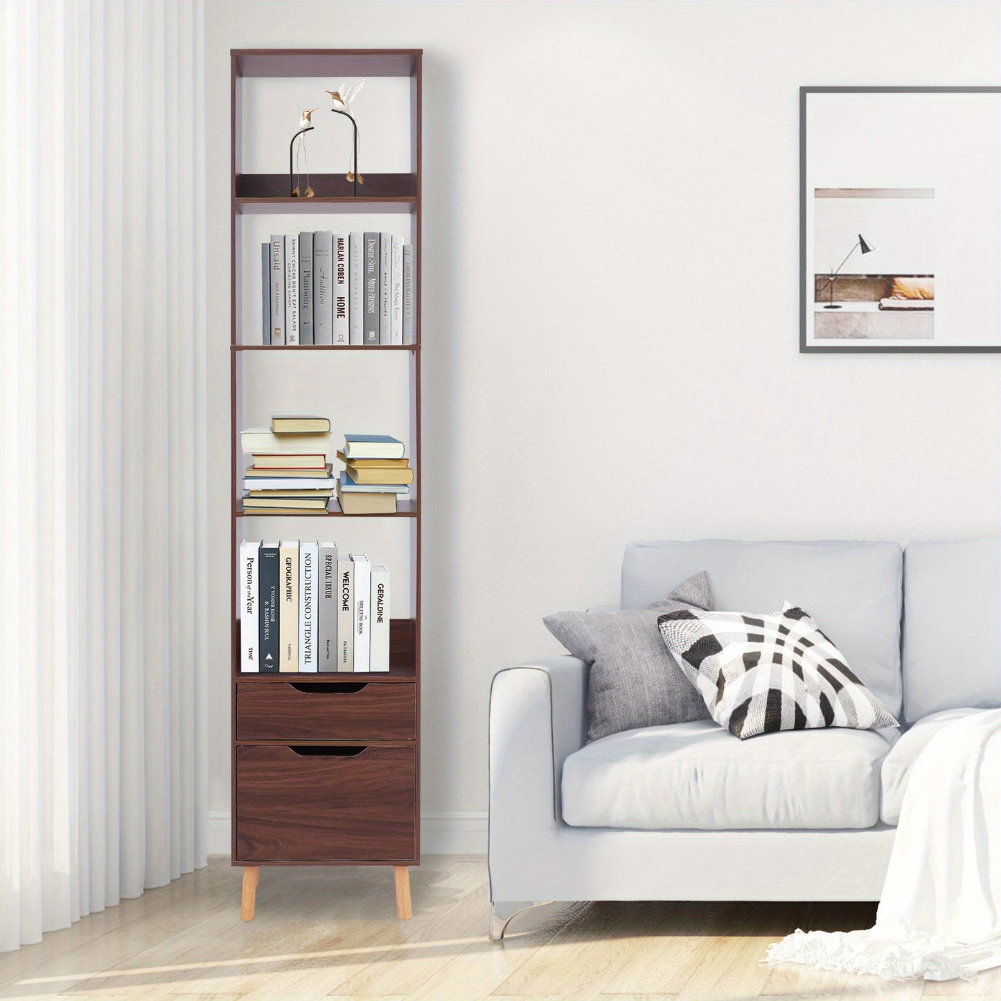 Boekenkast – Boekrek – Opbergrek – Boekenplank – Wandkast – Walnootkleur – Hoogte 180 cm – Massief Hout