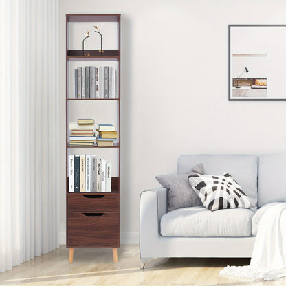 Boekenkast – Boekrek – Opbergrek – Boekenplank – Wandkast – Walnootkleur – Hoogte 180 cm – Massief Hout