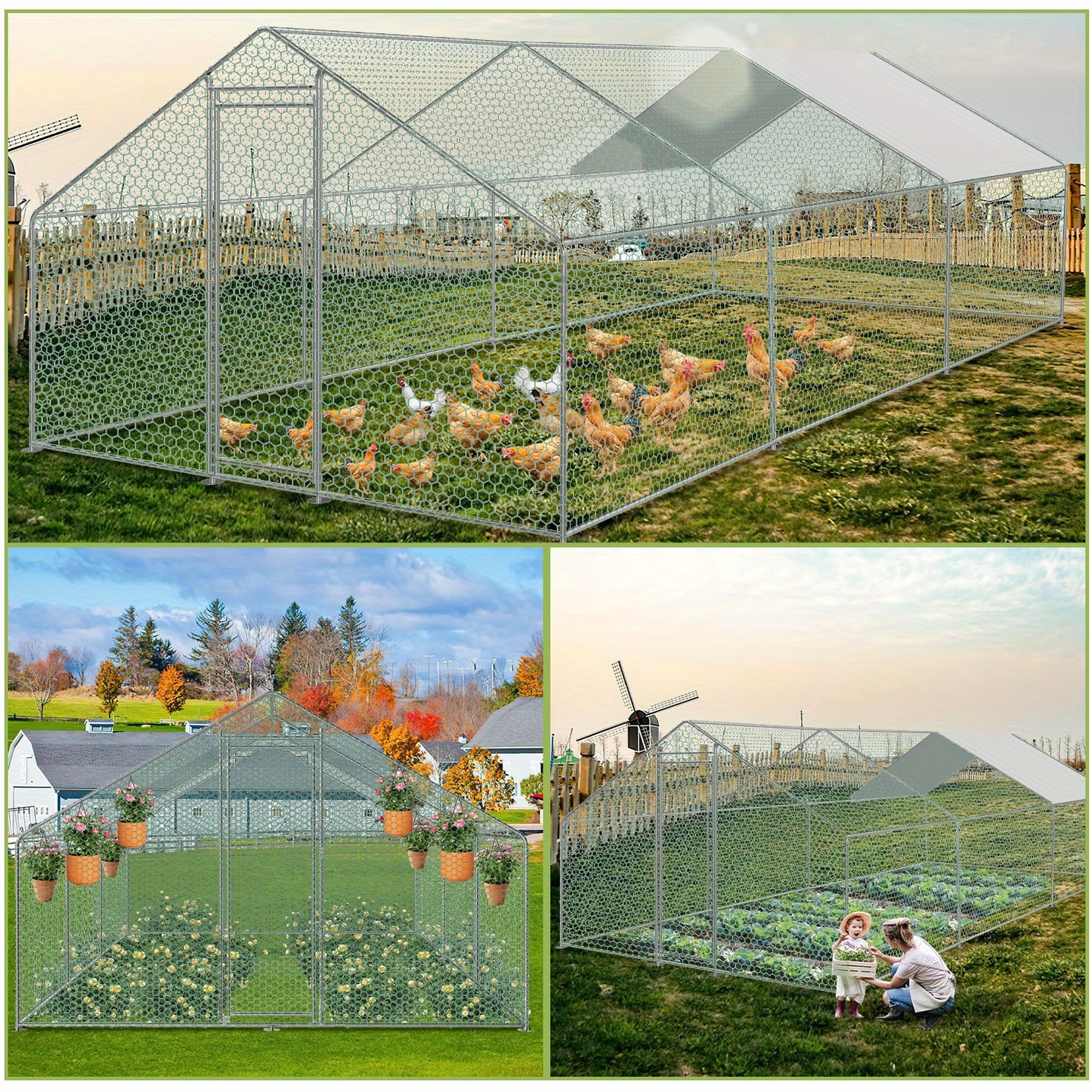 Kippenhok – Dierenhok – Konijnenhok – Pluimveestal – Buitenren – Gegalvaniseerd Metalen Frame – Weerbestendig en Ruim 3x3x2 m
