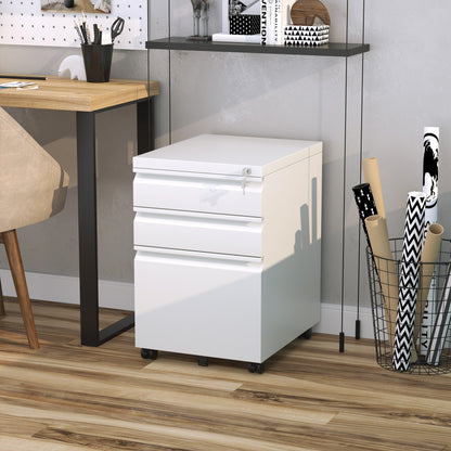 Mobiele Ladekast – Ladekast Op Wieltjes – Kantoorwagen – Office Organizer – Mobiele Kast Wit – 3 Ruime Laden – Veilig Met Sleutelslot – Compact 39x48x60 cm