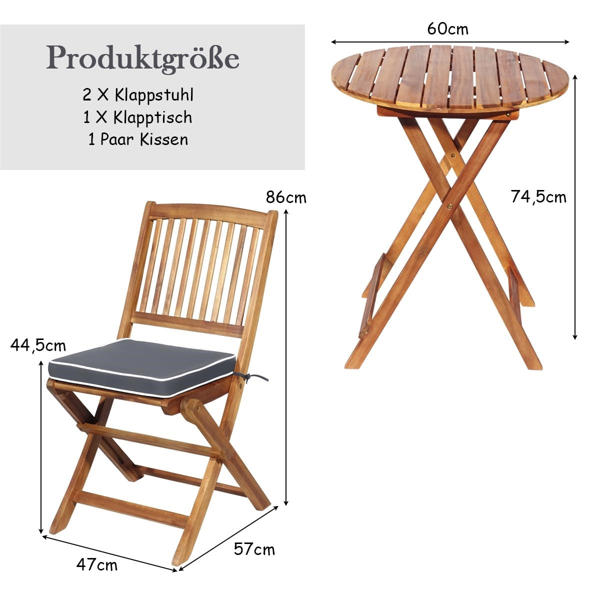 Balkontafelset – Balkontuinset – Bistroset – Tuinmeubelset – Terrasmeubel – Inklapbaar Acaciahouten Design – Inclusief Zachte Zitkussens