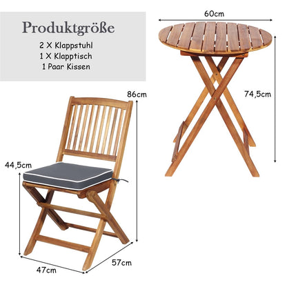 Balkontafelset – Balkontuinset – Bistroset – Tuinmeubelset – Terrasmeubel – Inklapbaar Acaciahouten Design – Inclusief Zachte Zitkussens