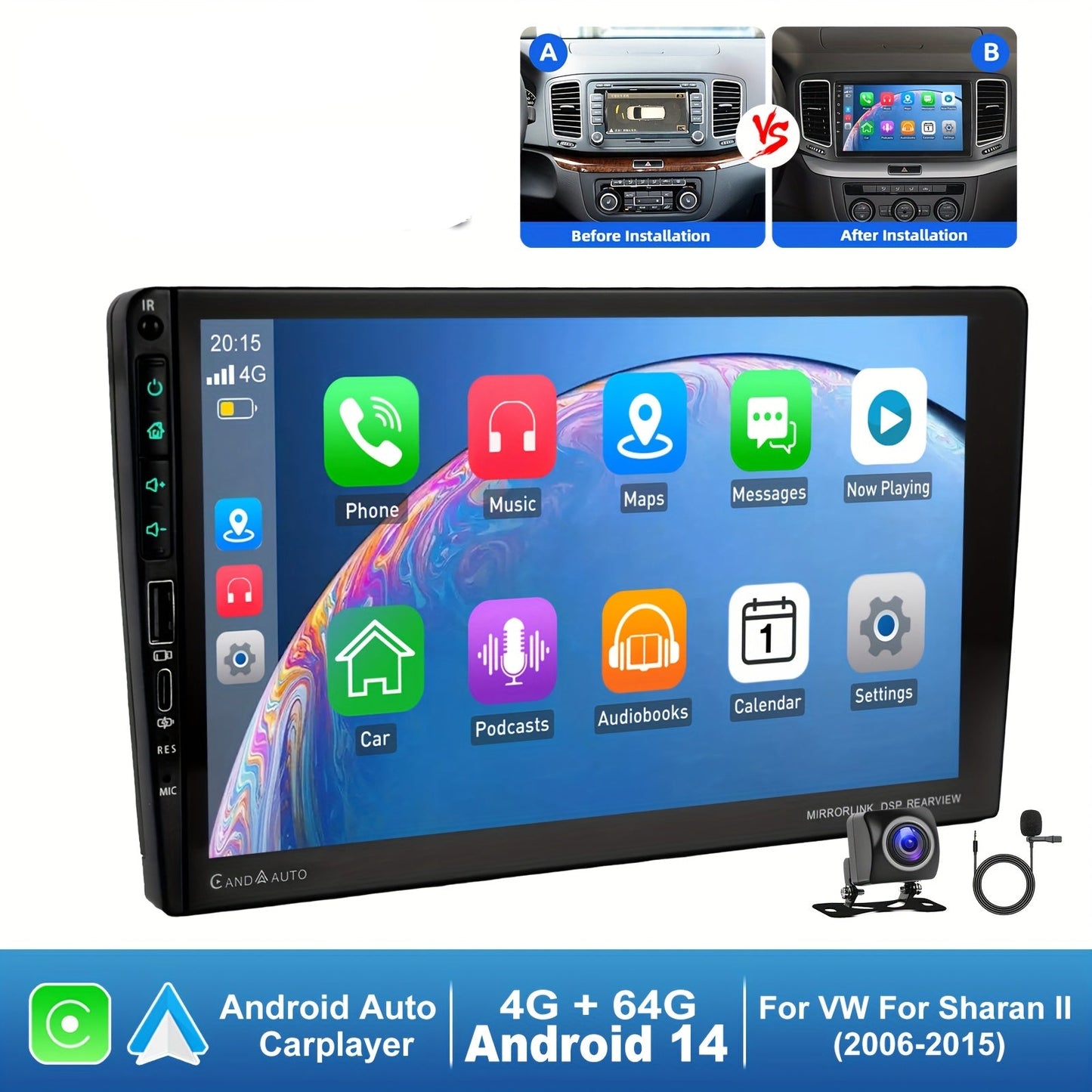 9 Inch Autoradio – Multimedia Speler – Android Autoradio – 2 DIN Radio – Auto Stereo – Met AHD Achteruitrijcamera & Externe Microfoon – IPS HD Touchscreen – Draadloze CarPlay & Android Auto