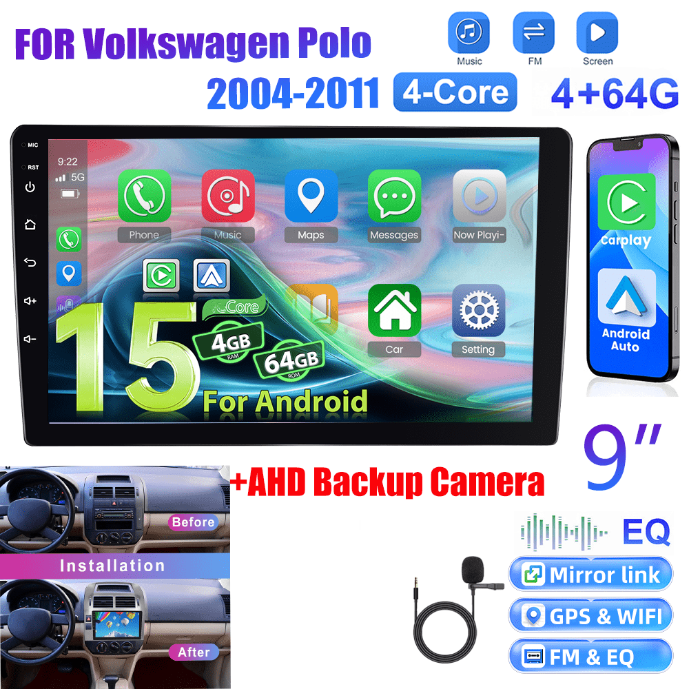 9” Android Autoradio – Multimedia Speler – Car Stereo – Touchscreen Radio – Double Din Unit – Met Draadloze CarPlay & Android Auto – AHD Achteruitrijcamera & GPS Navigatie