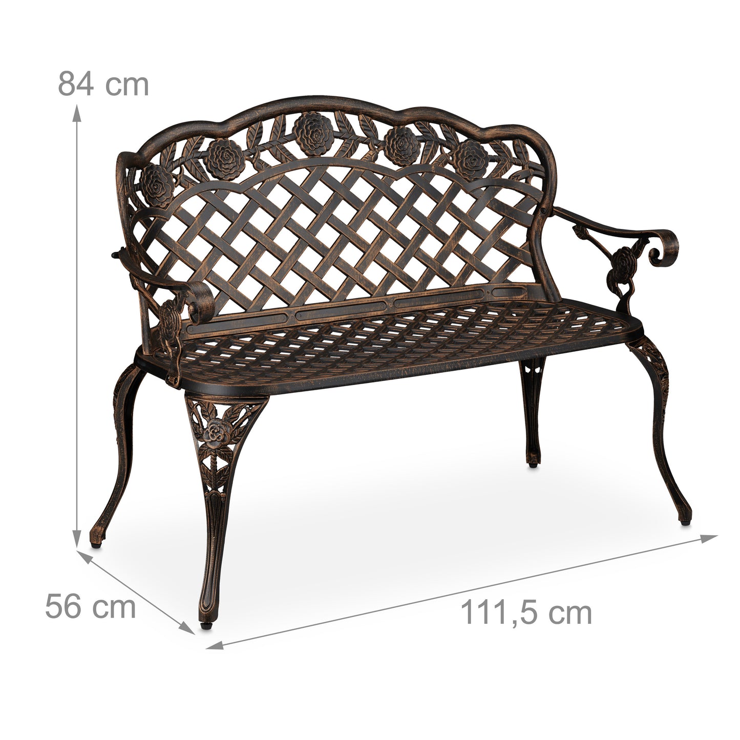 Tuinbank – Buitenbank – Bankje – Balkonbank – Terrasbank – Aluminium – Weerbestendig – Vintage Rozendesign – 2 Persoons – 111,5x84x56 cm