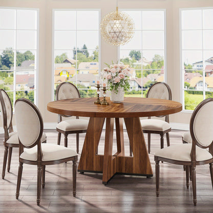 Ronde Eettafel – Eettafel Rond – Keukentafel – Tafel Landelijk – Eettafel MDF Donkerbruin – 119 cm Diameter – Krasbestendig & Stevig Metalen Poten