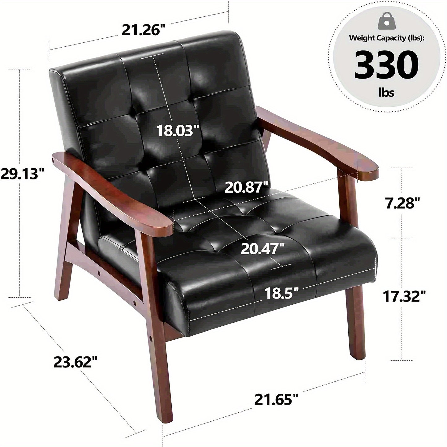 Retro Fauteuil – Vintage Stoel – Lounge Chair – Armstoel – Zwarte Kunstleren Fauteuil – Massief Houten Frame – Comfortabele Zitting