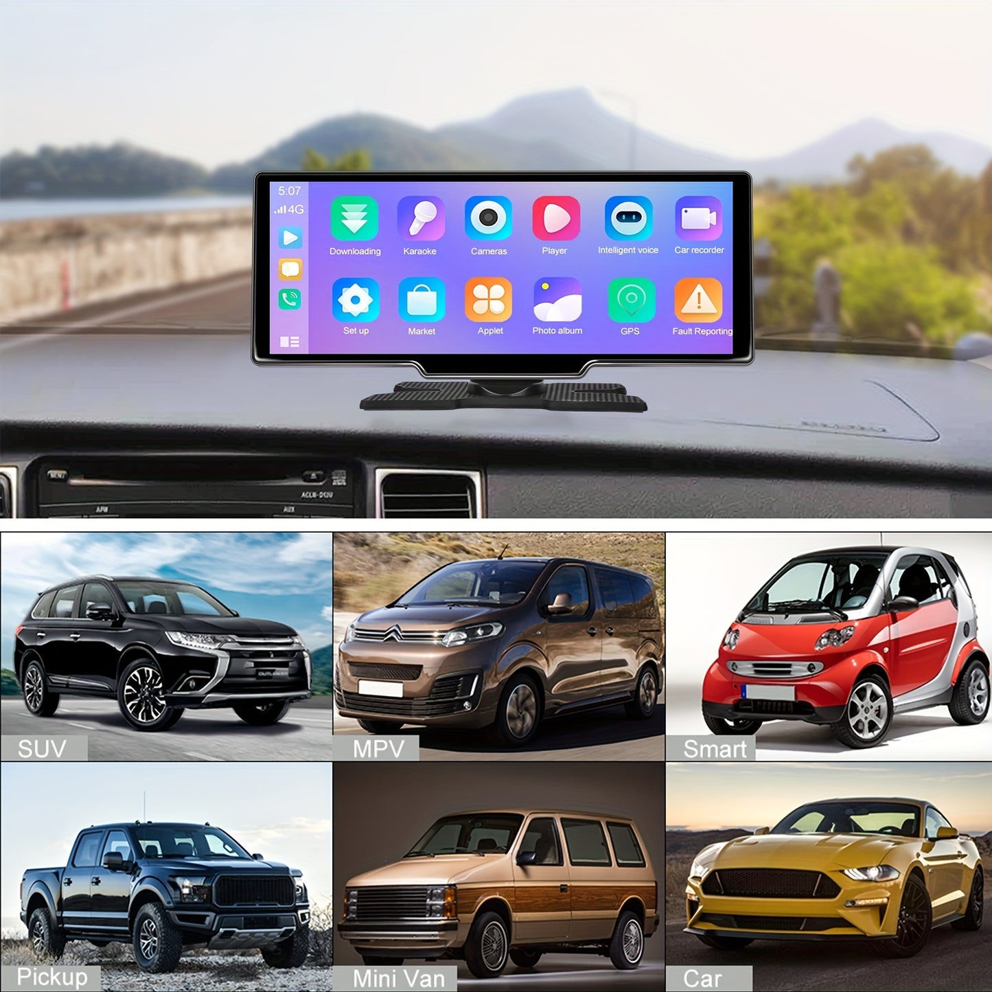 CarPlay Multimedia Unit – Android Car Stereo – Auto Radio – Touchscreen Navigatie – Dashboard Head Unit – 17,78 cm Scherm – Draadloze Connectiviteit & Achteruitrijcamera met DVR