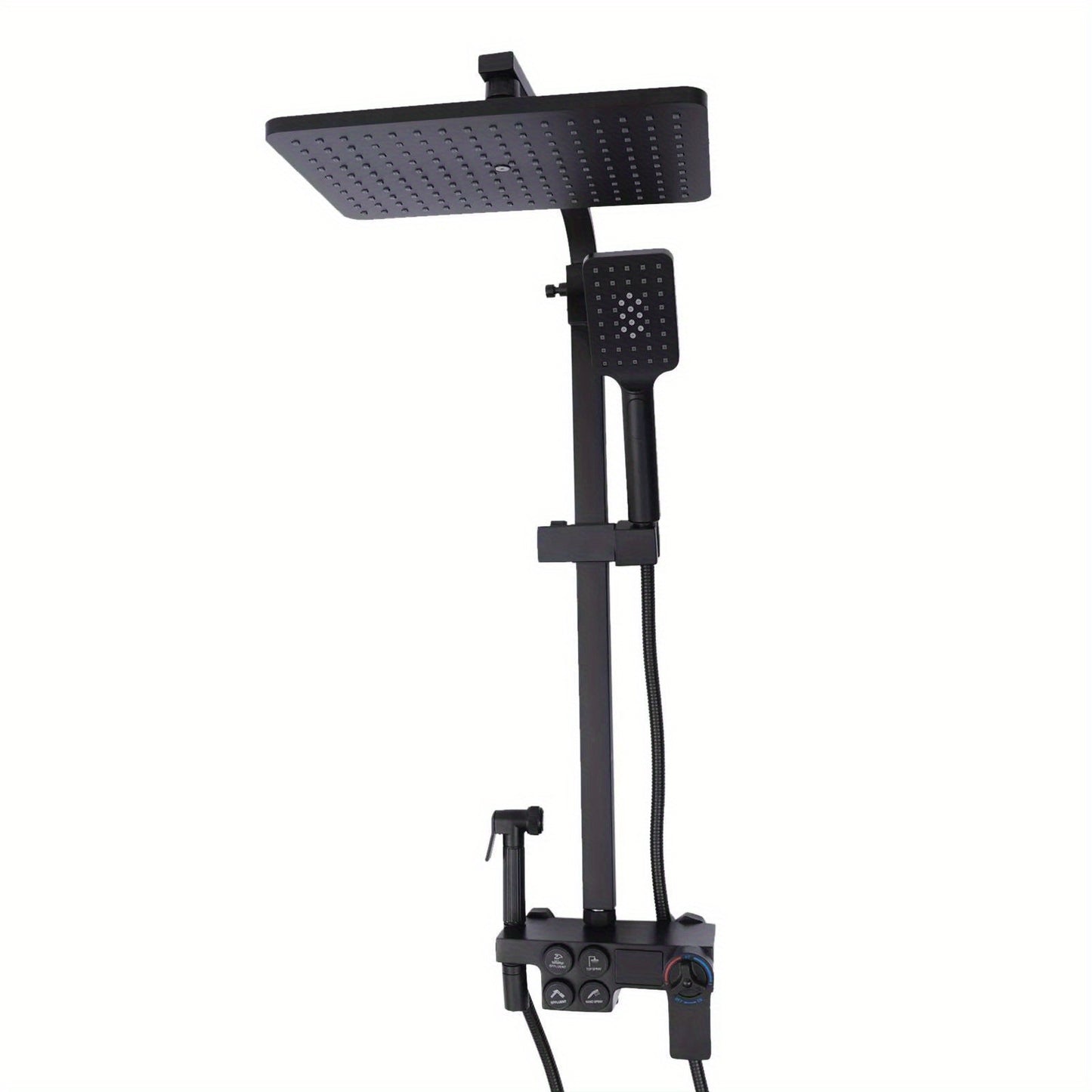 Doucheset – Regendouche – Douchepaneel – Douchekraan – Handdouche – Thermostatisch – Mat Zwart – Messing En RVS – Verstelbare Hoogte 80-120 cm
