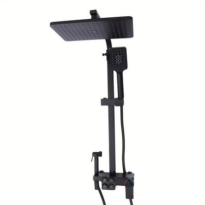 Doucheset – Regendouche – Douchepaneel – Douchekraan – Handdouche – Thermostatisch – Mat Zwart – Messing En RVS – Verstelbare Hoogte 80-120 cm